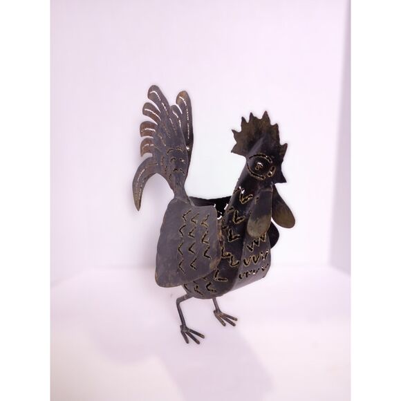Vintage Rustic Metal Rooster Chicken Handmade Outdoor Tealight Candle Holder - Picture 5 of 15